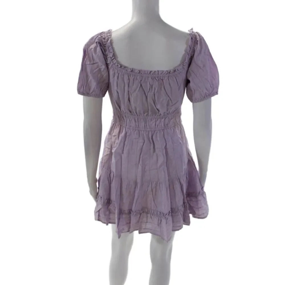Lost + Wander Womens Cotton Round Neck Short Sleeve Dress Purple Size XS